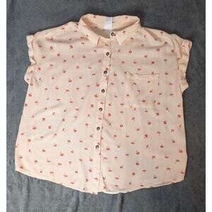 NO BOUNDARIES Juniors Short Sleeve Tie Waist Mushroom Shirt-size XXL(19) earthy